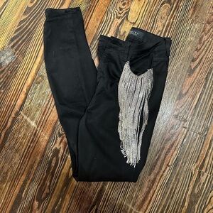 AKIRA Size 5 black Rhinestone fringe jeans